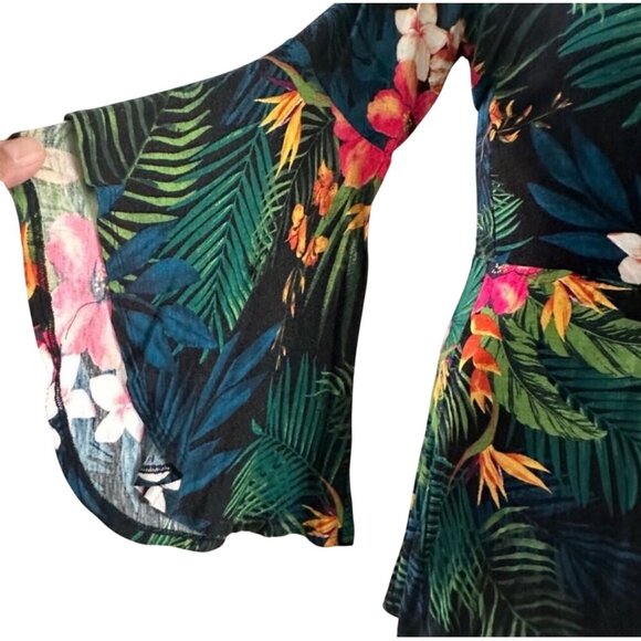 Womens Tropical Floral Bell Sleeve Romper - Picture 4 of 8